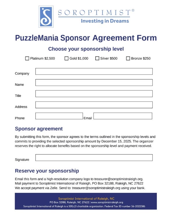 PuzzleMania Sponsorship Agreement Form